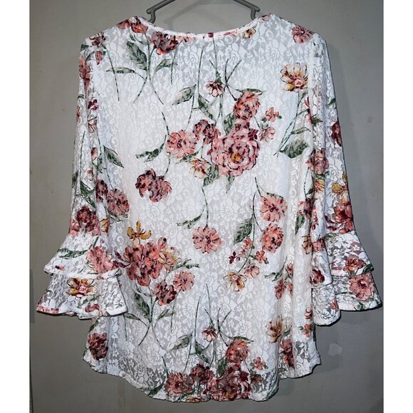 Vintage Floral Lace Blouse With 3/4Ruffle Sleeves Size Small - Picture 2 of 3